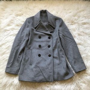 CK GREY WOOL SILK BLEND DOUBLE BREASTED‎ PEA COAT